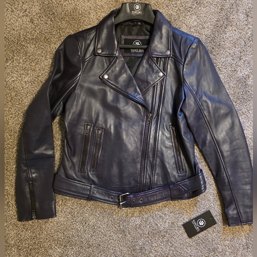 NWT Whet Blu Chloe Asymmetrical Lambskin Leather Jacket